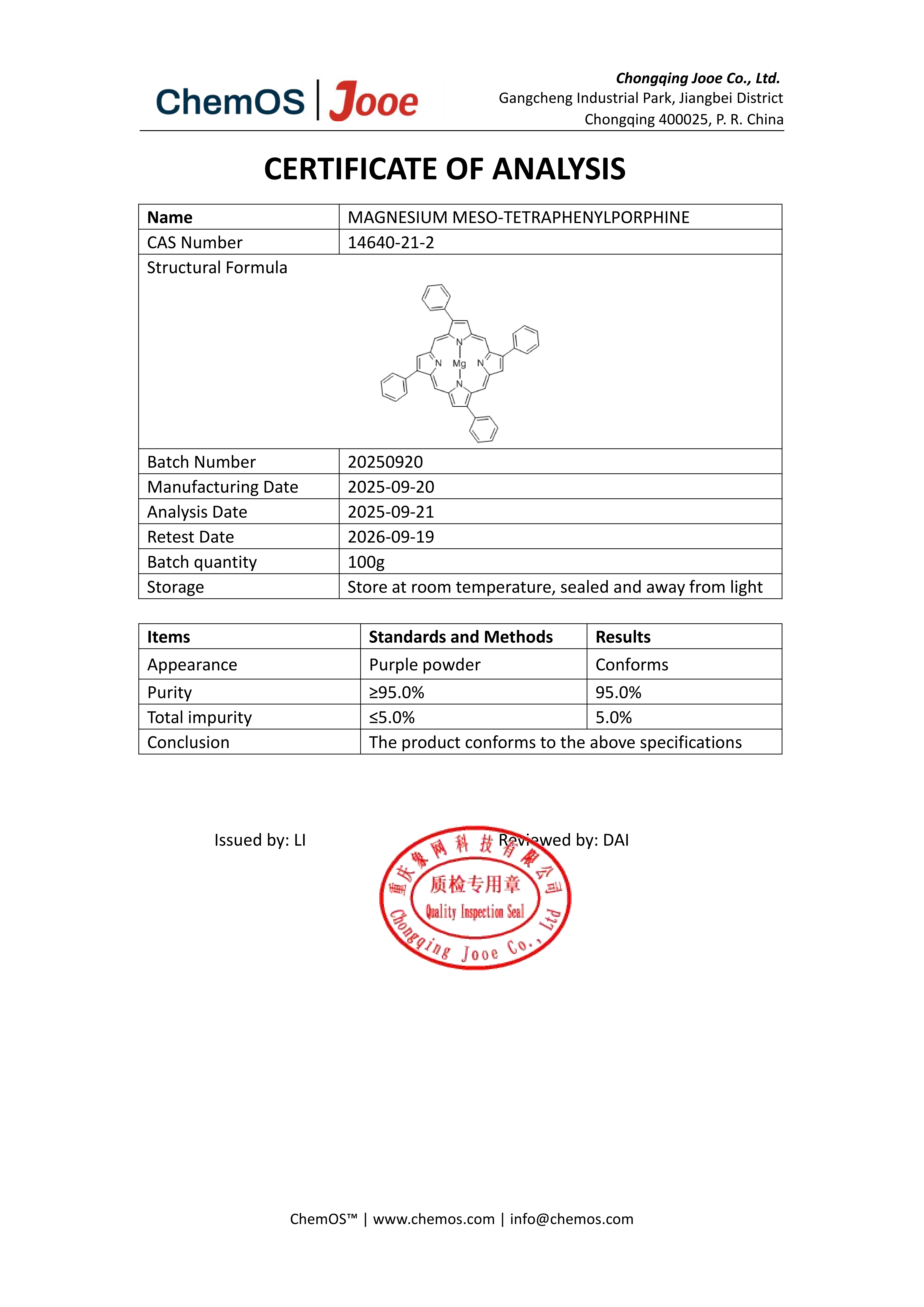 MAGNESIUM MESO-TETRAPHENYLPORPHINE 5